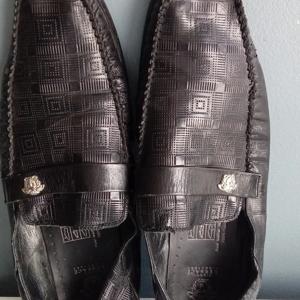 Gianni‎ Versace Signature Black Leather Medusa Loafers Men Size 46